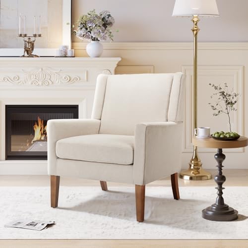 Living Room Chair, Wingback Mid-Century Accent Chair – Comfy Single Sofa with Solid Wood Legs & Velvet-Like Fabric, Oversized Armchair for Living Room/Bedroom/Reading Nook&Lounge