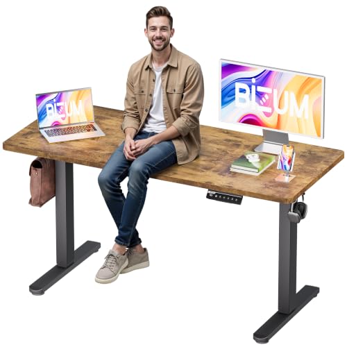 BIZUM Electric Standing Desk, 55" x 24" Height Adjustable Desk, Rustic Brown Sit to Stand Desk Memory Gaming Computer Workstation for Home Office - color: Rustic Brown, size: 55.1*23.6 Inch