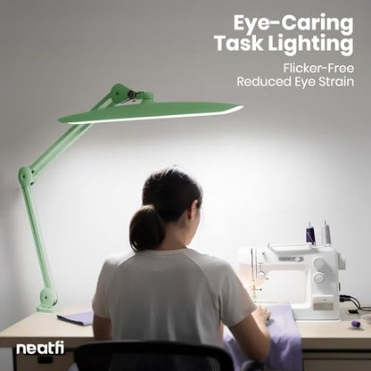 Neatfi LED Desk Lamp, 2200 Lumens, 24W, 20-Inch Wide Head (Midnight Green) - color: Midnight Green, size: Non-CCT with Clamp
