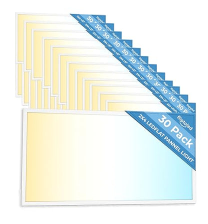 30 Pack 2x4 LED Flat Panel Light for Drop Ceiling, 9360lm Selectable 30W/40W/50W/60W/72W, Color Temperature 3000K/3500K/4000K/5000K/6500K, 0-10V Dimmable, 120-277V, ETL - size: 30 Pack - 2x4 FT