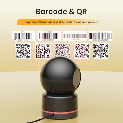 T27H Omnidirectional Auto-Sensing Desktop USB Barcode Scanner, Hands-Free Adjustable Angle 1D/2D QR Code Reader, Plug and Play Wired Scanner for POS, Library and Inventory
