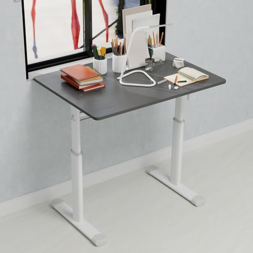 31 Inch Standing Desk Height Adjustable, Sit to Stand Up Computer Desk, Home Office Study Writing Gaming Desks, Small Office Desks for Kids and Adults (Grey) - color: Grey, size: 31