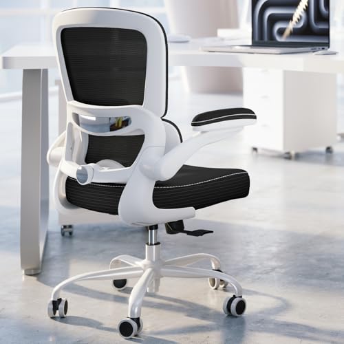 TRALT Ergonomic Office Chair Desk Chair with Adjustable Lumbar Support | Desk Chair Comfy with Flip-up Armrests Ergonomic Chair - Mesh Computer Chairs for Adults, 330lbs, PU Leather (Black White, 1) - color: Black White, size: Pack of 1