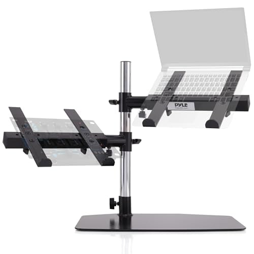 Pyle Portable Dual Laptop Stand – Standing Table Holder with Bracket Arms,Adjustable Height,Ergonomic Design, 360° Swivel for DJ Mixer,Sound Equipment,Workstation,Gaming & Home Use with Tilt Function