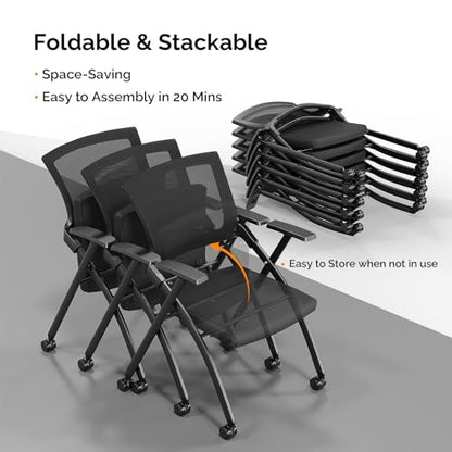 Waiting Room Reception Chairs,1 Pack Stackable Conference Room Chairs with Wheels, Folding Office Chair with Rebound Back, Padded Seat for Guest, Reception, Event, Capacity 350lbs