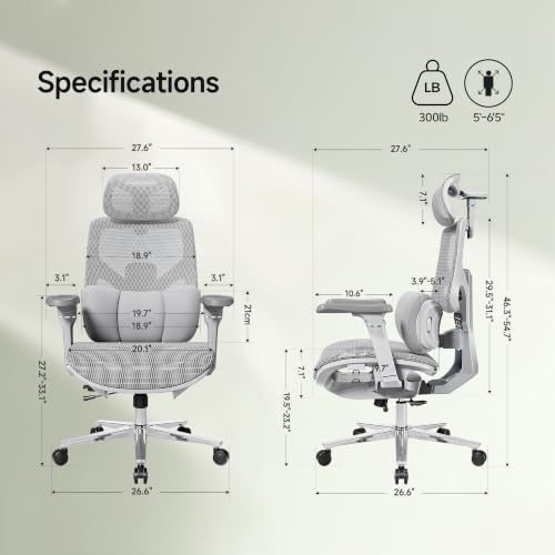 S9 Ergonomic Office Chair 3-Zone Lumbar Support for Back Pain Relief - color: Cloudtech Grey