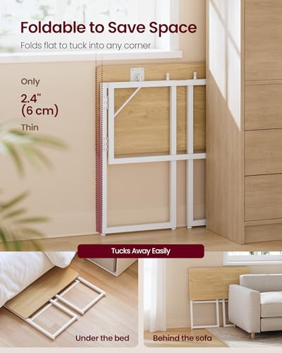VASAGLE Folding Desk, Foldable Computer Desk, One-Piece Desktop, Rounded Edges, Small Folding Craft Table for Bedroom, Balcony, Camping, Easy Assembly, 31.5 x 15.7 Inches, Straw Yellow ULWD151YD01 - color: Straw Yellow, size: 31.5"