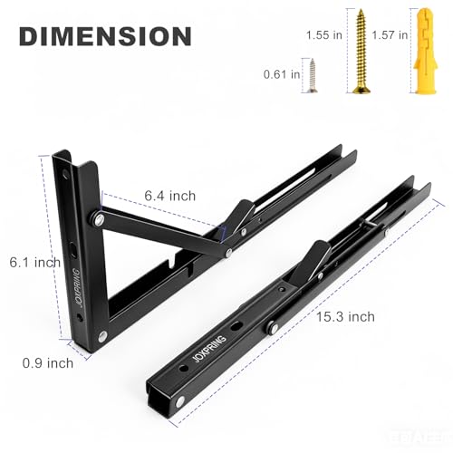 16 Inch Folding Shelf Brackets, Heavy Duty Metal Shelf Bracket Pair, Space Saving Fold Down Bracket for Wall Mounted Table, Garage, Kitchen, Laundry Room, Black, 2 Pack - size: 16 Inch