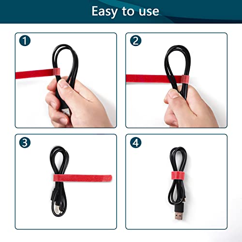 50PCS Reusable Adjustable Cable Ties, Microfiber Cloth for Computer Cable Management (Red) - color: Red