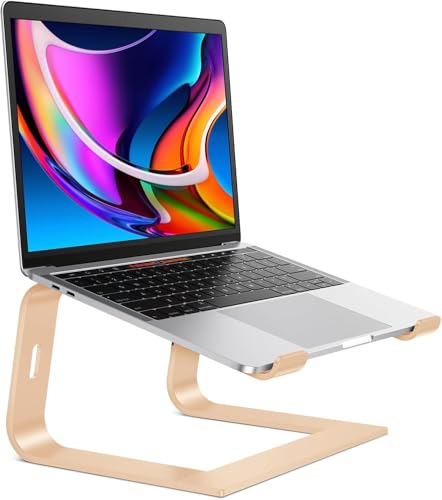 OMOTON Laptop Stand, Detachable Laptop Mount, Aluminum Laptop Holder Stand for Desk, Compatible with MacBook Air/Pro, Dell, HP, Lenovo and All Laptops (11-16 inch), Gold - color: Gold