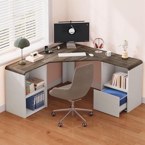 59'' Reversible L-Shaped Computer Desk, White - color: White
