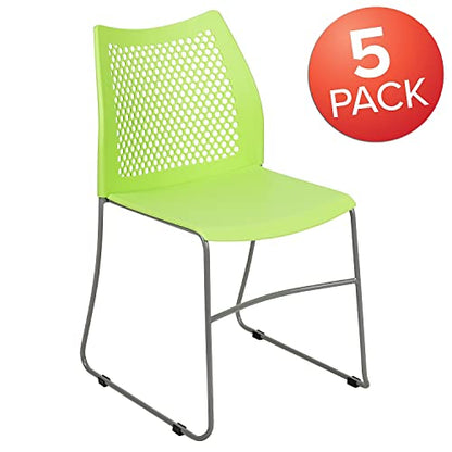 Flash Furniture Hercules Series Contoured Lobby Chairs with Air-Vent Honeycomb Backs, Ergonomic Stacking Chairs for Offices, Set of 5, Green | Sled Base, Powder Coated, 661 LBS. Weight Capacity - color: Green, size: Set of 5