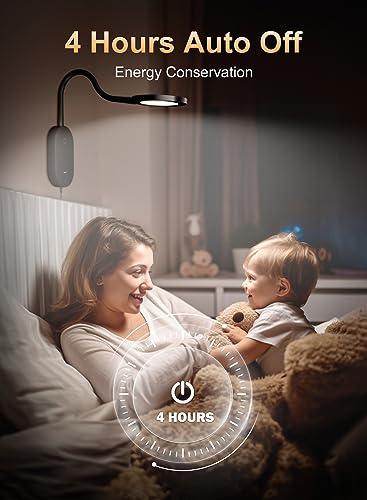 deeloop LED Wall Mounted Reading Light for Bed, Book Light for Wall Bedside Lamp with USB Output, 4 Hour Auto-Off Timer Lights，Eye-Caring Reading Lamp with 5 Dimmable 360° Rotation Headboard Light - color: Black