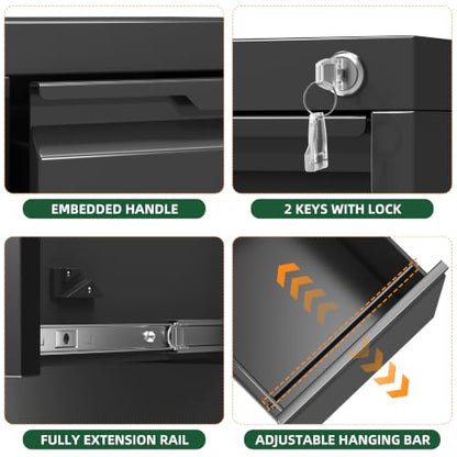 4 Drawer File Cabinet with Lock, Filing Cabinets for Home Office - color: Black, size: 4 Drawer - Vertical