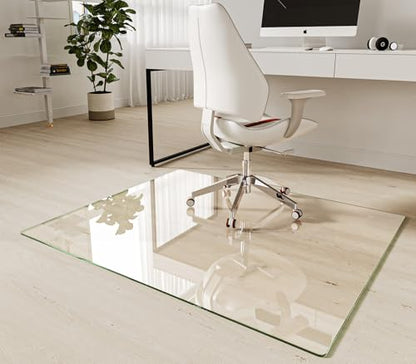 Koonmi Tempered Glass Chair Mat 40"x48" - Premium Office Chair Mat for Hardwood Floors & Low-Pile Carpet with 4 Non-Slip Pads - Thick Scratch-Resistant Surface - size: 40*48