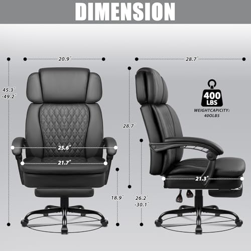 LEMBERI 400lbs Executive Big Office Chair, Tall Desk Chair with Footrest
