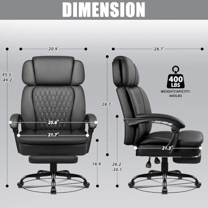 LEMBERI 400lbs Executive Big Office Chair, Tall Desk Chair with Footrest