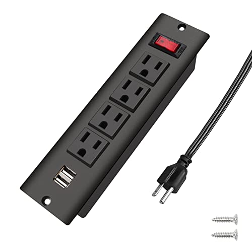 Recessed Power Strip with USB Flush Mount Power Outlet Built in Desktop Power Extension Cord Plug for Countertop Kitchen Drawer Conference Cabinet Nightstand Desk - color: Black, size: USB A