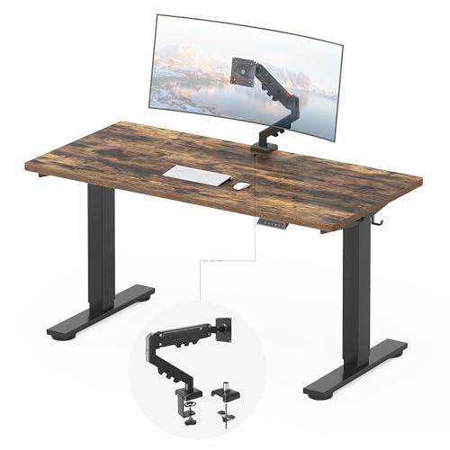 FLEXISPOT EN2 55"x28" Standing Desk Bundle with Monitor Mount, Rustic Brown - color: Black Frame + Rustic Brown, size: 55x28 | Monitor Arm