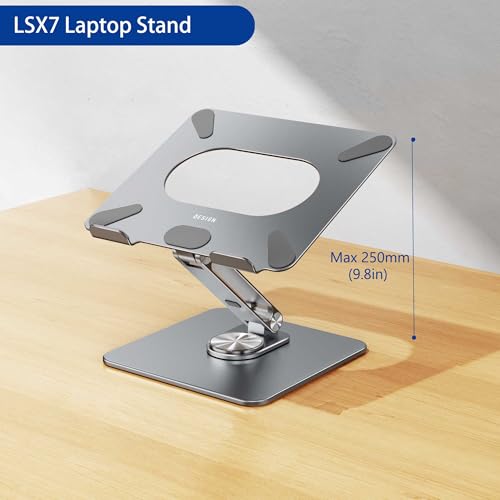 BESIGN LSX7 Laptop Stand with 360 Rotating Base, Ergonomic Adjustable Notebook Riser, Foldable Computer Holder Compatible with 10-15.6" Laptops (Gray) - color: Gray