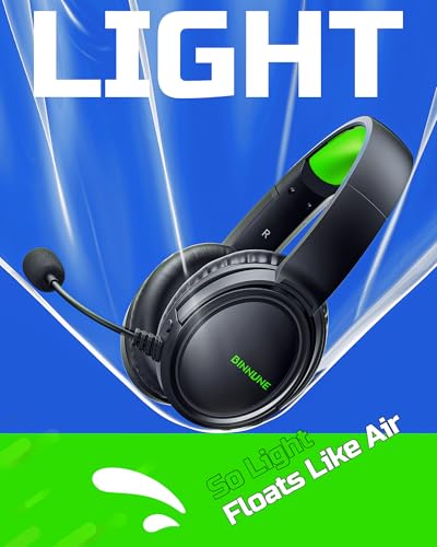BINNUNE Wireless Gaming Headset — 2.4GHz Low-Latency USB Dongle + Bluetooth, 50mm Drivers 7.1 Surround, Noise-Cancelling Mic, 40H Battery — Over Ear Wireless Headphones for PS5, PC, Laptop, Green - color: Green