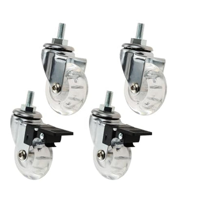 Castor Wheels 2-inch 8 * 15 Screw Brake Transparent Wheel Screw Threaded Stem Casters Office Chair Caster Wheel Clear Swivel Casters with Brake for Sofa Chair Cabinet Casters Wheels,Stem Casters