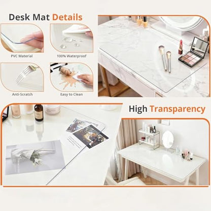 Clear Writing Desk Pad, 11 x 46in Heat Resistant Waterproof PVC Round Edge Durable Desk Protect Mat, Anti-Static Writing Mat Table Protector, 1.5mm