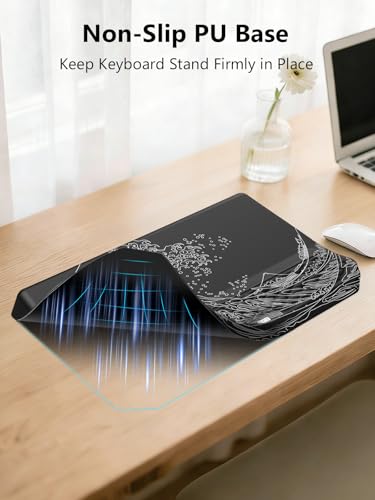 2-in-1 Ergonomic Keyboard Stand with Wrist Rest, Kanagawa Wave - color: Black Wave