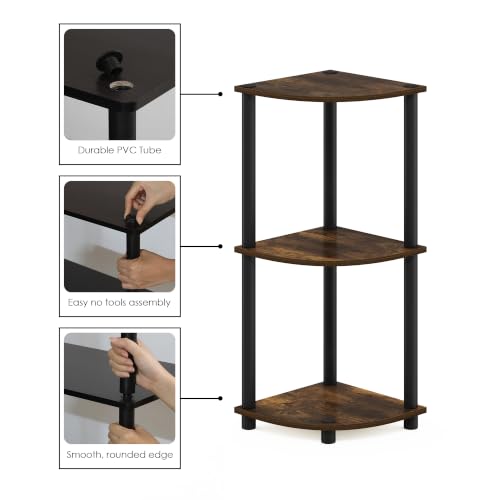 Furinno Turn-N-Tube Toolless Assembly 3-Tier Storage Shelves, Amber Pine - color: Amber Pine/Black, size: 3-Tier