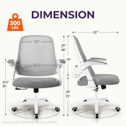 NEO CHAIR Office Desk Chair, Ergonomic Mesh with Flip-Up Armrests, Grey - color: Grey
