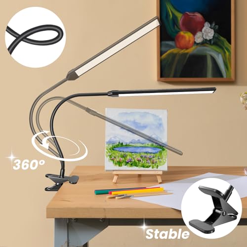Clip-On LED Easel Lamp for Artists, 3 Color Modes, 10-Level Dimmable, 300lm Eye-Care Easel Lights for Painting, Drawing with Flexible Arm, USB-Powered(No Battery) - style: Clip-on Easel Light for Painting Black