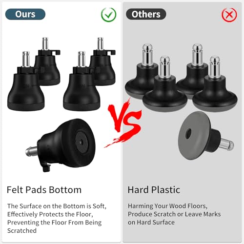 RCHYFEED Bell Glides Replacement Office Chair Wheels- Chair Desk Swivel Caster Wheels to Fixed Stationary Castors for Hardwood Floors,Switch Between Wheel Glide and Stopper,On/Off Setting,Set of 5