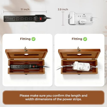 Cable Management Box with Clasp, Soild Wood Cord Box with 4 Open Slots, Cable Box to Hide Cords and Power Strip - size: Medium