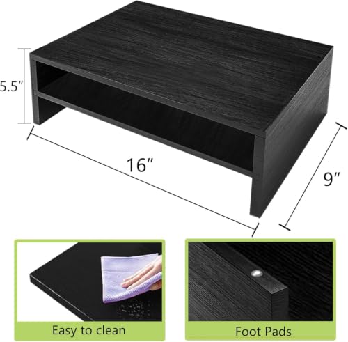 Simple Trending 2-Tier Monitor Stand Riser, Desk Storage Organizer, Black | Wood Desktop Stand for PC/TV, Laptop & Printer Stand, Premium MDF Material, Anti-Slip Pads, Waterproof, 16"W x 9"D x 5.5"H - size: 16"W x 9"D x 5.5"H