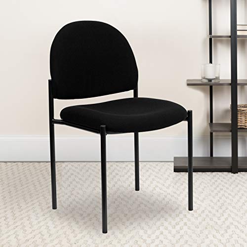 Flash Furniture Tania Comfort Black Fabric Stackable Steel Side Reception Chair | Contoured Cushions, Powder Coated Frame, Cross Braced Seat, Durable Construction, Commercial Use - color: Black Fabric