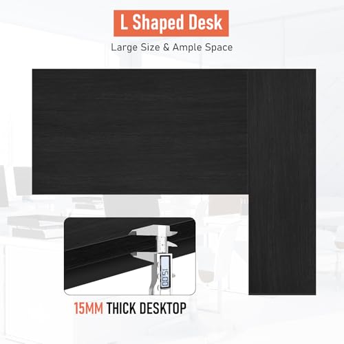 BLKMTY L-Shaped Computer Desk with Storage Shelves, 43" Home Office Corner Desk for Small Spaces, Reversible Study Writing Table Workstation, Black - size: 43 Inches