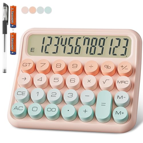 DECKLIT Battery Desk Calculator - 12 Digit Extra Large 5-Inch LCD Display, Big Buttons Easy to Press, 15Tilt Screen for Kids (Green&Pink) - color: Pink&Green