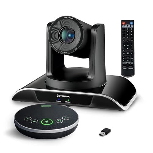 TONGVEO All-in-One Conference Room Video Camera System Al Auto-Tracking HD1080P 60fps 3X Optical Zoom USB3.0 HDMI PTZ Camera and Bluetooth Conference Speakerphone with Microphones - color: Black