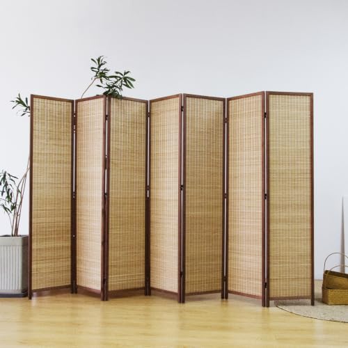 Furnnylane 7 Panel Bamboo Room Divider Screen, Brown Folding Privacy Screen - color: Brown, size: 7 Panel
