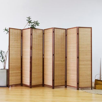 Furnnylane 7 Panel Bamboo Room Divider Screen, Brown Folding Privacy Screen - color: Brown, size: 7 Panel