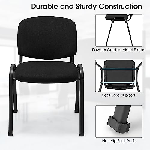 COSTWAY Waiting Room Chairs Set of 2, Stackable Conference Chairs with Upholstered Seat & Back, Ergonomic Office Guest Reception Chairs for Meeting Room, Reception Room, Office, Church, Black