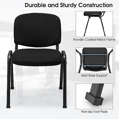 COSTWAY Waiting Room Chairs Set of 2, Stackable Conference Chairs with Upholstered Seat & Back, Ergonomic Office Guest Reception Chairs for Meeting Room, Reception Room, Office, Church, Black
