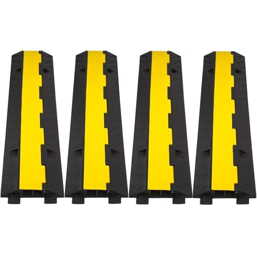 CXRCY Cable Ramp 4 Pack 2 Channel 11000lbs axle Capacity Floor Cable Cord Protector, Black & Yellow Speed Bumps Hose Protector Ramps for Wire/Hose/Pipe Hider Driveway &Outdoor 40x10x2 inch(L x W x H) - size: 4 Pack 2 Channel