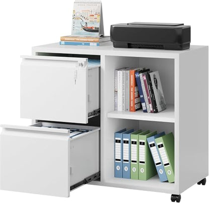 DEVAISE Lateral File Cabinet with 2 Drawers and Adjustable Shelf - color: White