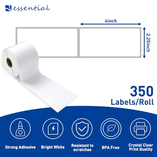 ESSENTIAL 2.25" x 4" Direct Thermal Labels, 1" Core (350 Labels, 1 Roll) - size: 2.25"x4"