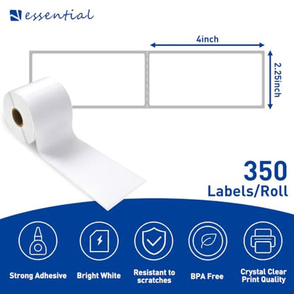 ESSENTIAL 2.25" x 4" Direct Thermal Labels, 1" Core (350 Labels, 1 Roll) - size: 2.25"x4"