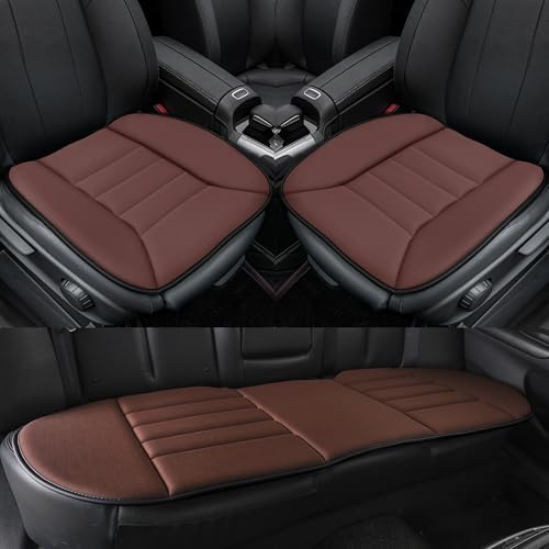 kingphenix 3-Piece Memory Foam Car Seat Cushion Set for Driving Comfort | 2 Front Seat Cushions and 1 Rear Bench Pad, 1.2-Inch Memory Foam, Non-Slip Bottom for Sedan, SUV, Truck and Van, Brown - color: Brown, size: Full Set (2 Front + 1 Rear Bench)