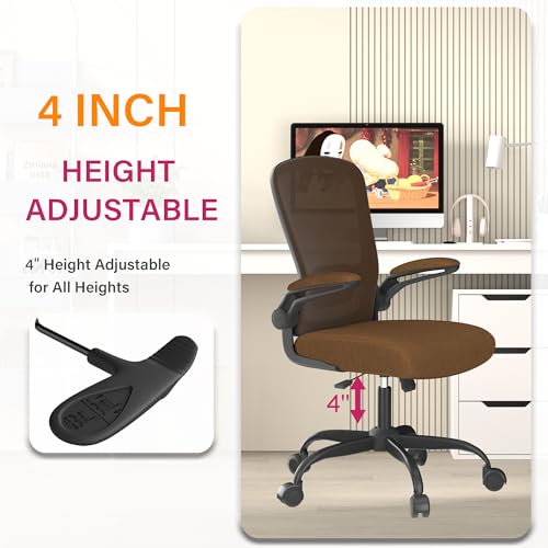 Mimoglad Office Chair, Ergonomic Desk Chair with Adjustable Lumbar Support, High Back Mesh Computer Chair with Flip-up Armrests-Task Chairs, Executive Chair for Home Office - color: Brown, Caramel