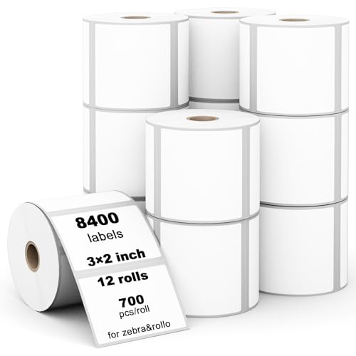 (8400 Pcs/3-Proof 1" Core) Labelebal 12 Rolls 3" x 2" Direct Thermal Label (76mm x 51mm) Multipurpose Shipping Address Mailing Barcodes Labels Compatible for Zebra 2844 & Rollo Desktop Label Printer - color: Zb-3"x 2" - 12 Rolls(8400 Labels)