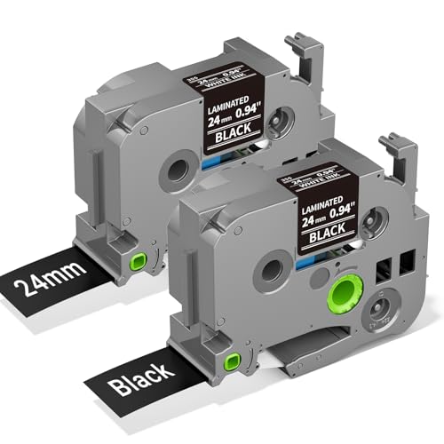 COLORTY TZe-355 Black Label Tape Replace for Brother P-Touch 1 Inch | TZe TZ Tape 24mm 0.94 Laminated Black Compatible with Brother PT-D610BT PT-P710BT PT-P910BT PT-E560, White on Black - color: White on Black, size: 24mm